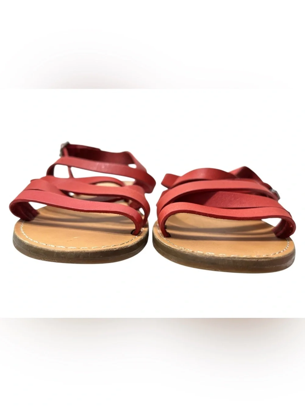 Madewell The Boardwalk Women’s Side 8 US Sandals Leather Upper Red Strap G2006